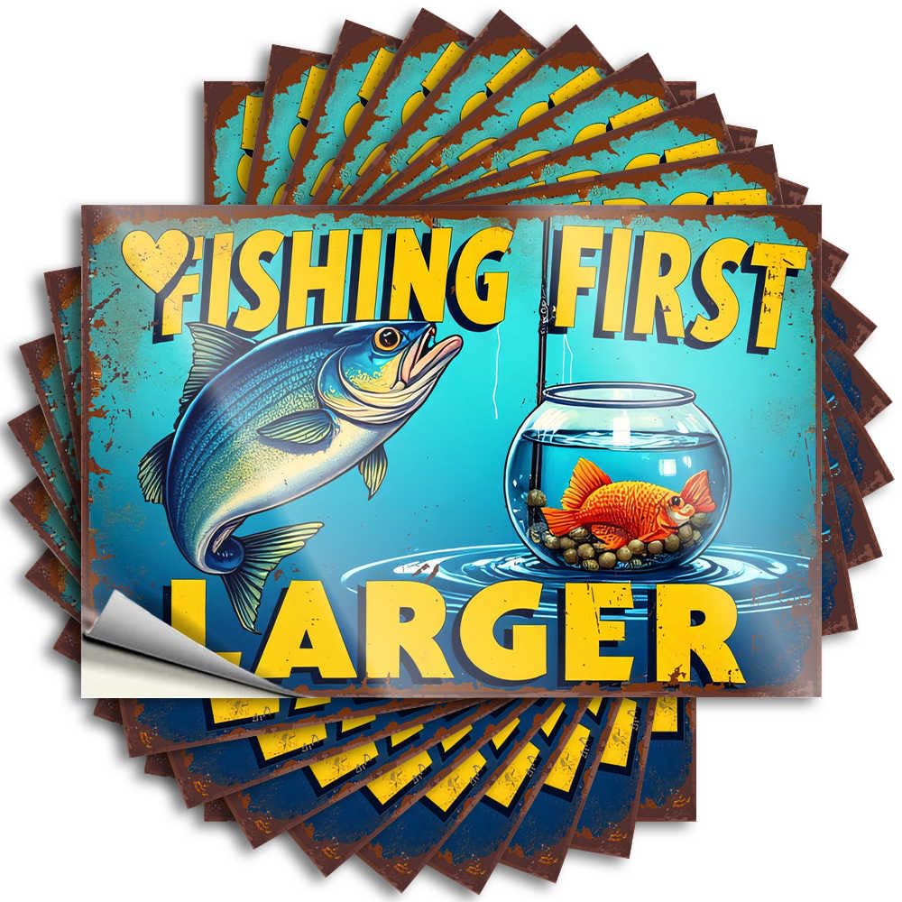 Fzfn Boys Colour Decal Bedroom Decor Custom Stickers, Water Waterproof Fishing First, Catch Larger Fish For Hydro Flask | Plush Vinyl Decals For Holiday Gift(12X18cm)