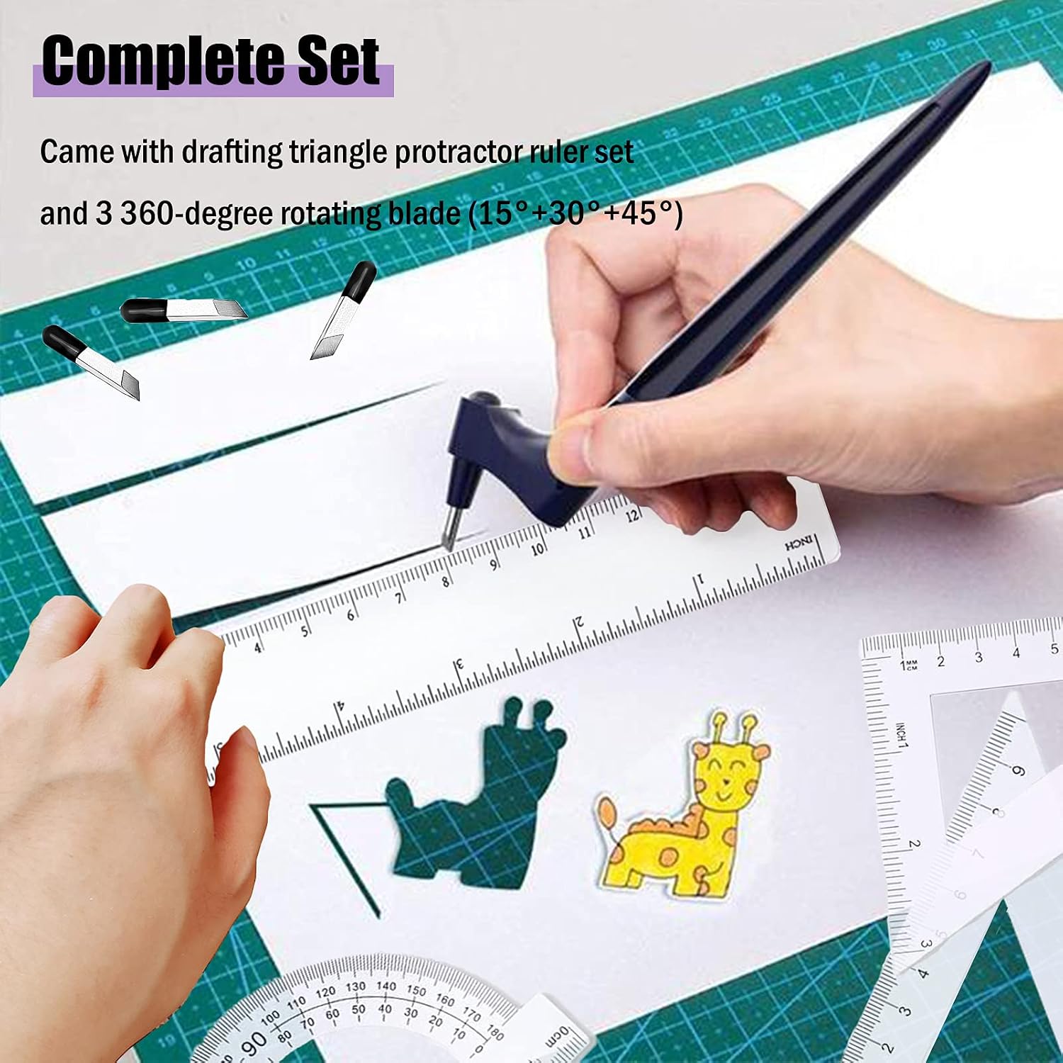 Craft Cutting Tools For Paper Crafts With Triangle Ruler 360 Degree Rotating Blade Craft Knife Stainless Steel Craft Knife Hobby Knife Art Cutting Tool For Stencil Vinyl Scrapbook