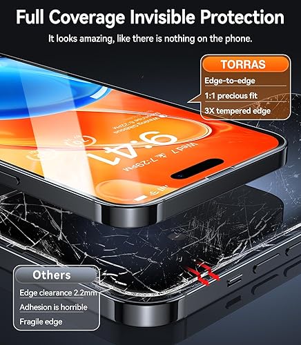 Vista 42 de TORRAS Diamond Shield - Protector de pantalla para iPhone 15 Pro [protección de grado militar] 9H+ irrompible, inastillable, vidrio templado