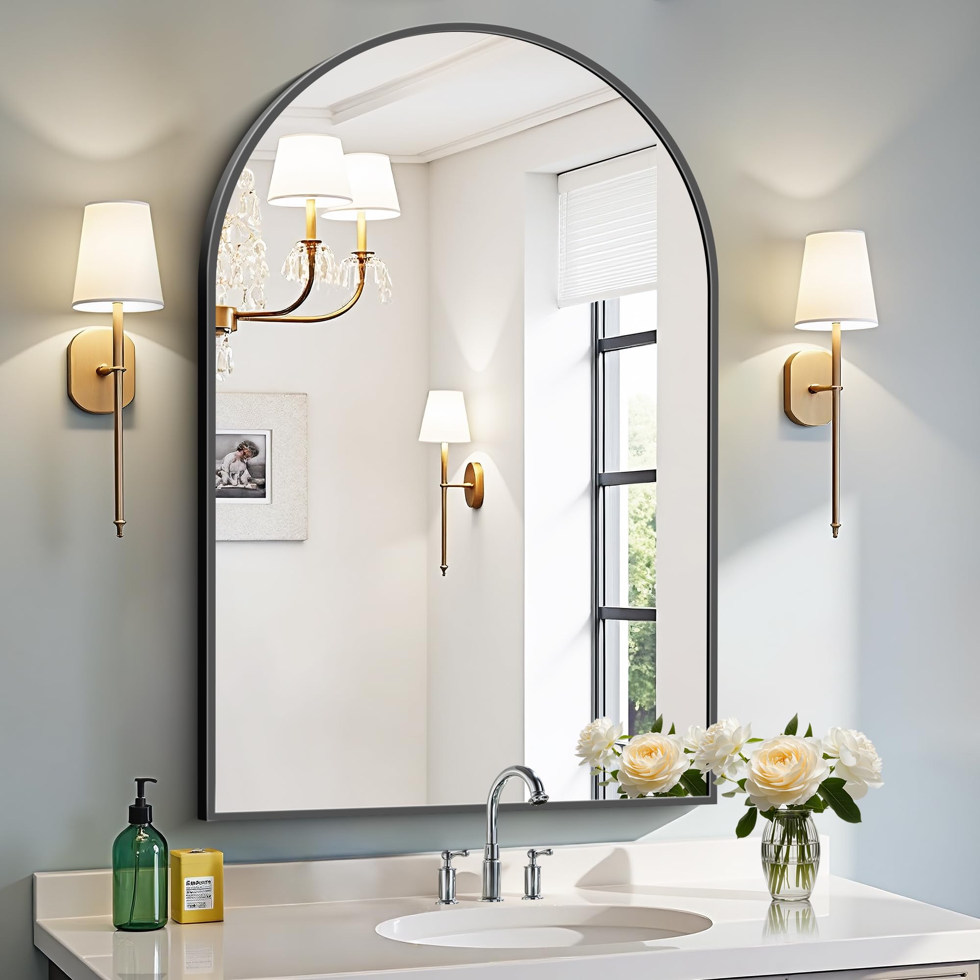 Specchio Rotondo Decorativo Con Telaio In Alluminio Nero: Luce E Stile Per La Tua Casa