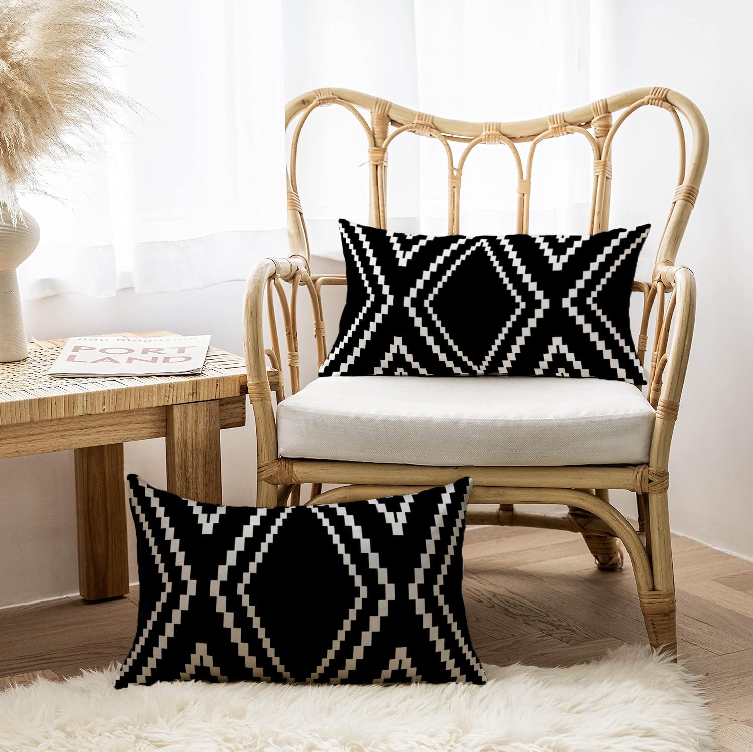 Outdoor Pillow Waterproof Set of 2, Black and White Throw Pillows for Patio Furniture, Outdoor Pillow Covers for Couch, White More (Black&white-01, 12x20 Inch) image 2
