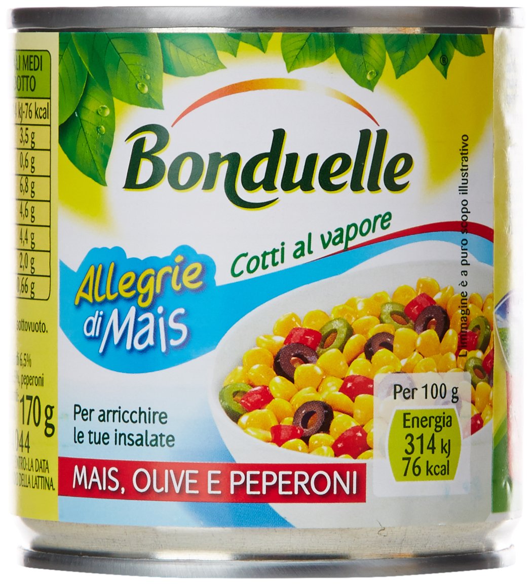 Bonduelle - Mais, Olive E Peperoni, Per Arricchire Le Tue Insalate - 8 confezioni da 3 pezzi da 170 g [24 pezzi, 4080 g]