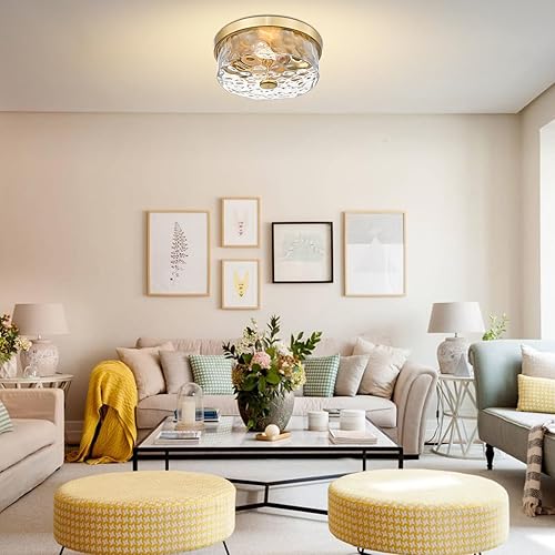 Miniatura 5 de Lámpara de techo empotrada con pantalla de vidrio ondulado de agua, moderna lámpara de techo de 2 luces para dormitorio, sala de estar, lámpara de