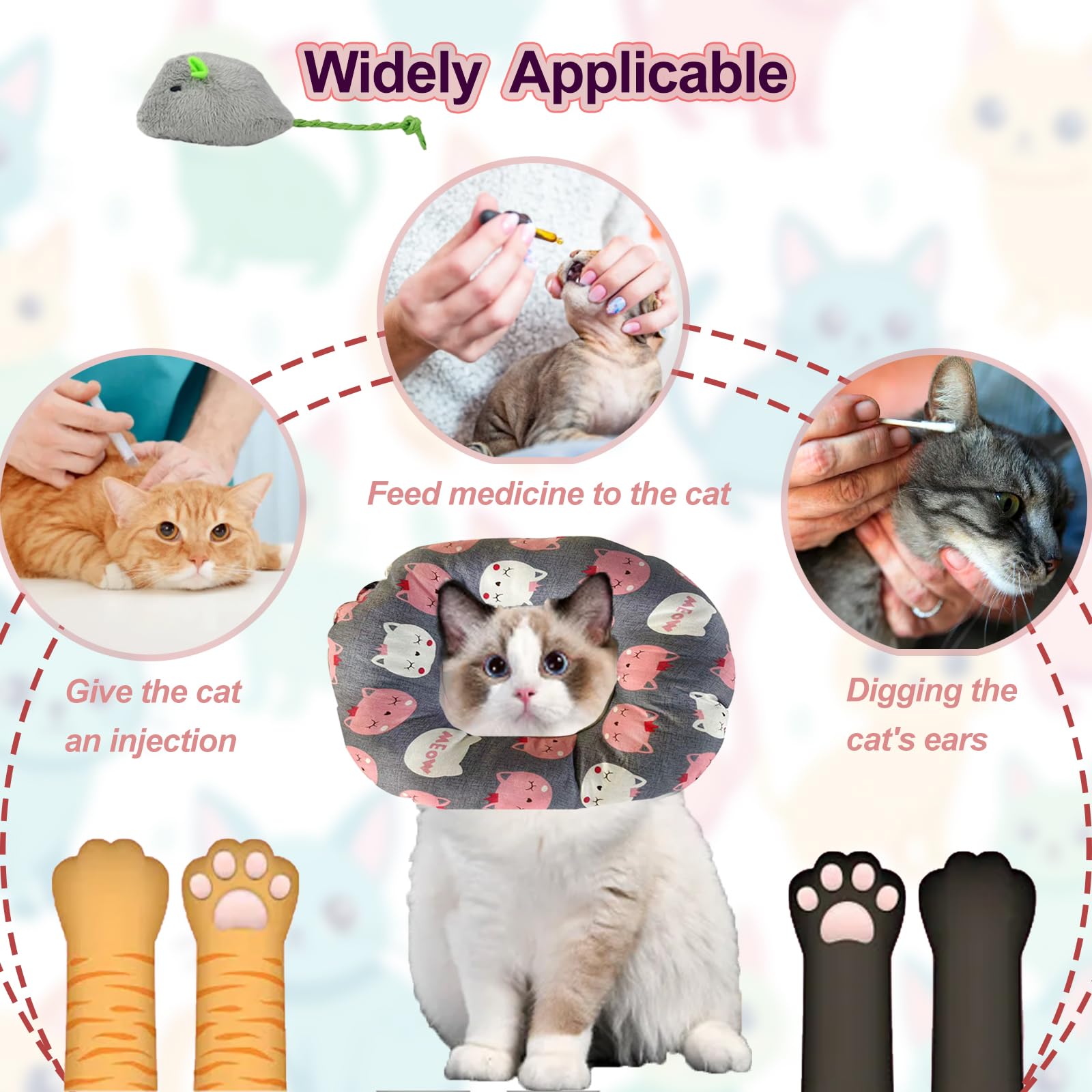 Collerette Pour Chat Anti- Léchage - Tissu Respirant, Ajustable - Pour Blessures Et Post-opératoire - Taille S