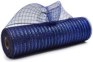 Navy Blue Deco Mesh Ribbon 10 inch for Wreath Making Supplies, Metallic Foil Burlap Deco Mesh Fabric Crafts Decorative Mesh for Christmas Tree Thanksgiving Fall Wreath Swag Decor 30 Feets