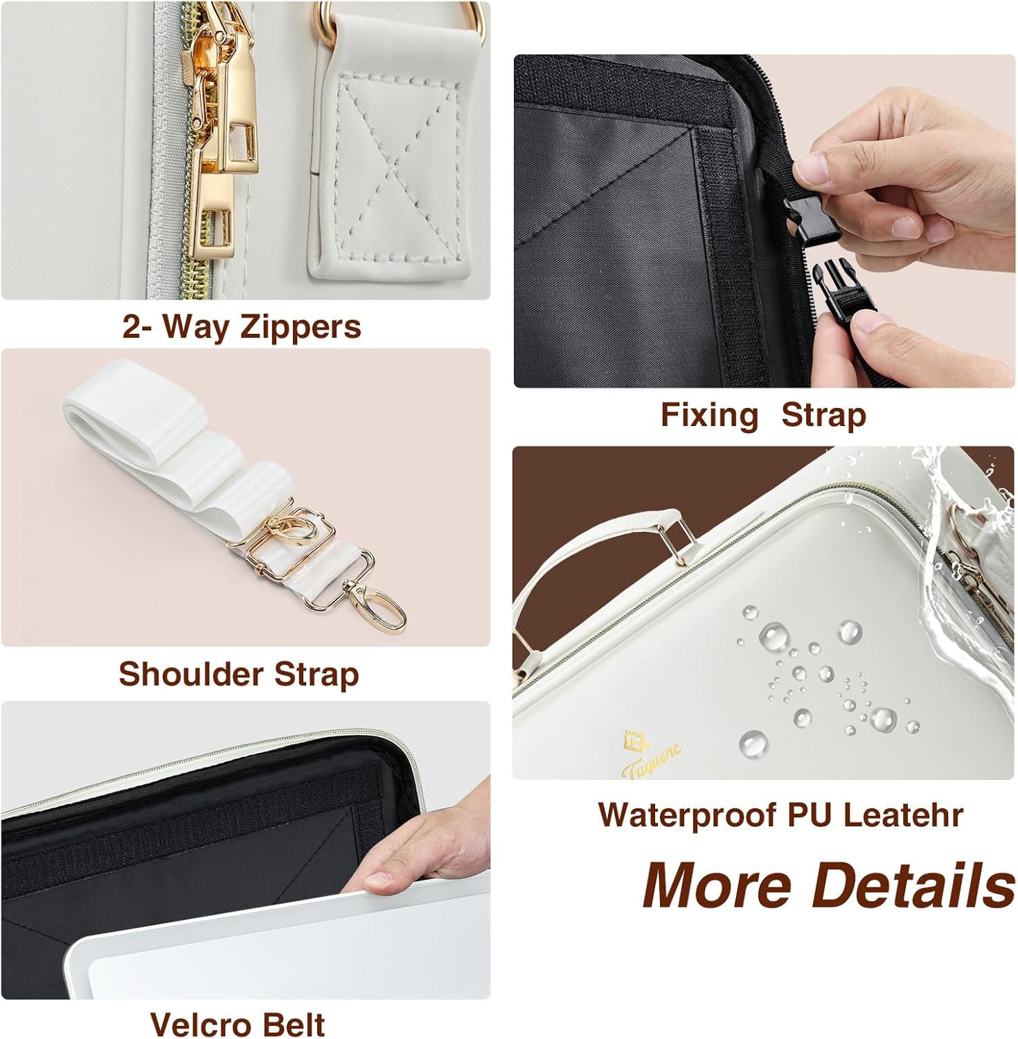 Faquenc Large Makeup Bag with LED Mirror,Travel Cosmetic Train Case for Makeup Artists,Makeup Organizer Case with Divider Rechargeable Vanity Mirror with 3 Color Lights for Barber,MUA,Nail Tech, Beige