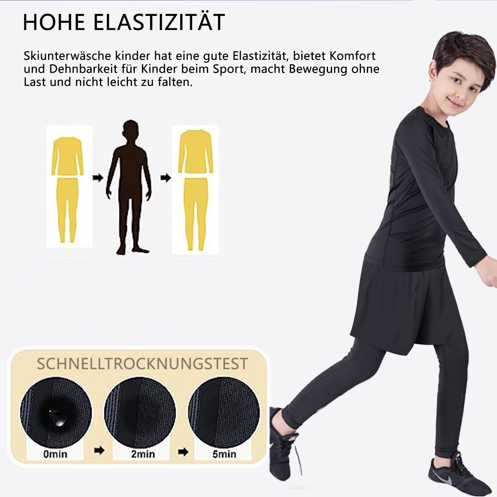 Sous-vêtements thermiques pour enfants - Haut thermique sportif à manches longues et leggings de compression pour enfants pour le sport, le football, le basket-ball, le ski