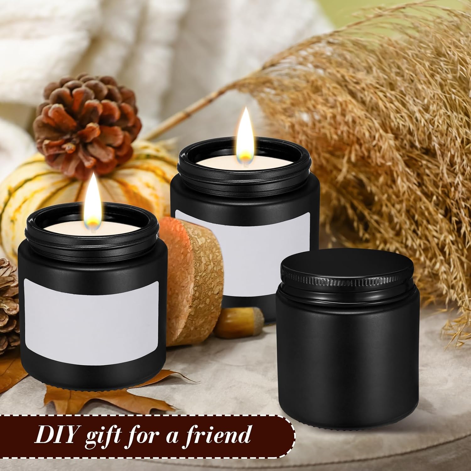 Ziliny 12 Pcs Glass Candle Tins with Lids Bulk, 4 oz Black Round Empty Candle Container Tins for Making Candles, Empty Candle Making Jar Refillable Candle Containers for DIY Crafts(Black Lids)