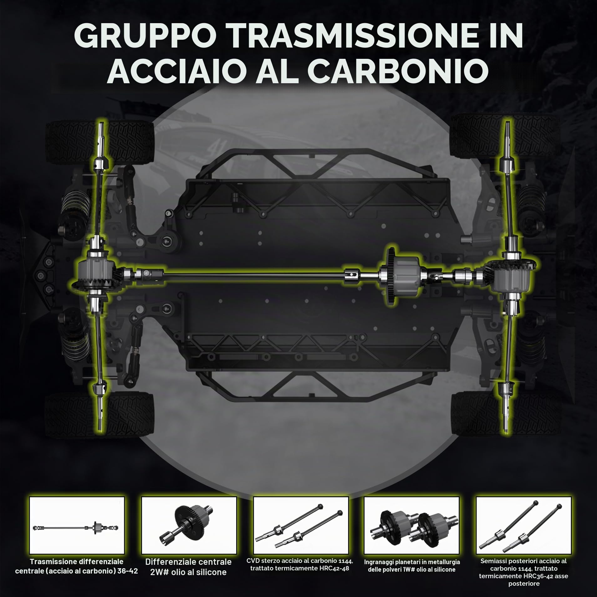 RIAARIO 1/10 Brushless RC Cars, auto da rally, 50+ MPH, 4WD, impermeabile, fibra di carbonio, blu, età 14+