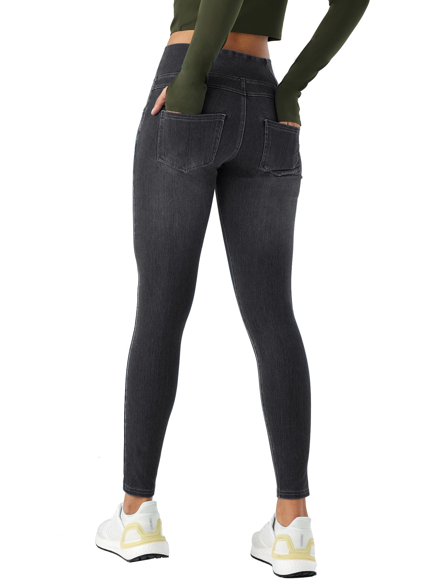 LaiEr Donna V Crossover Skinny Jeans Vita Alta Controllo Pancia Leggings Fitness Casual, Elasticità Morbida Stampa Denim Finto Casual con Tasche Laterali.