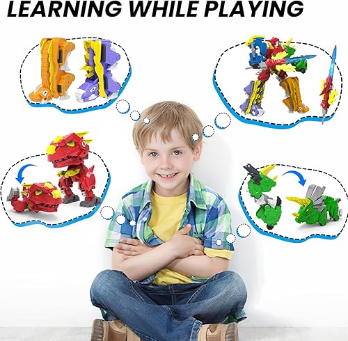 Miniatura 10 de Wenbeier Juguetes de dinosaurio que se transforman en figuras de acción de deformación robot 6 en 1, juguetes desmontables para niños y niñas a