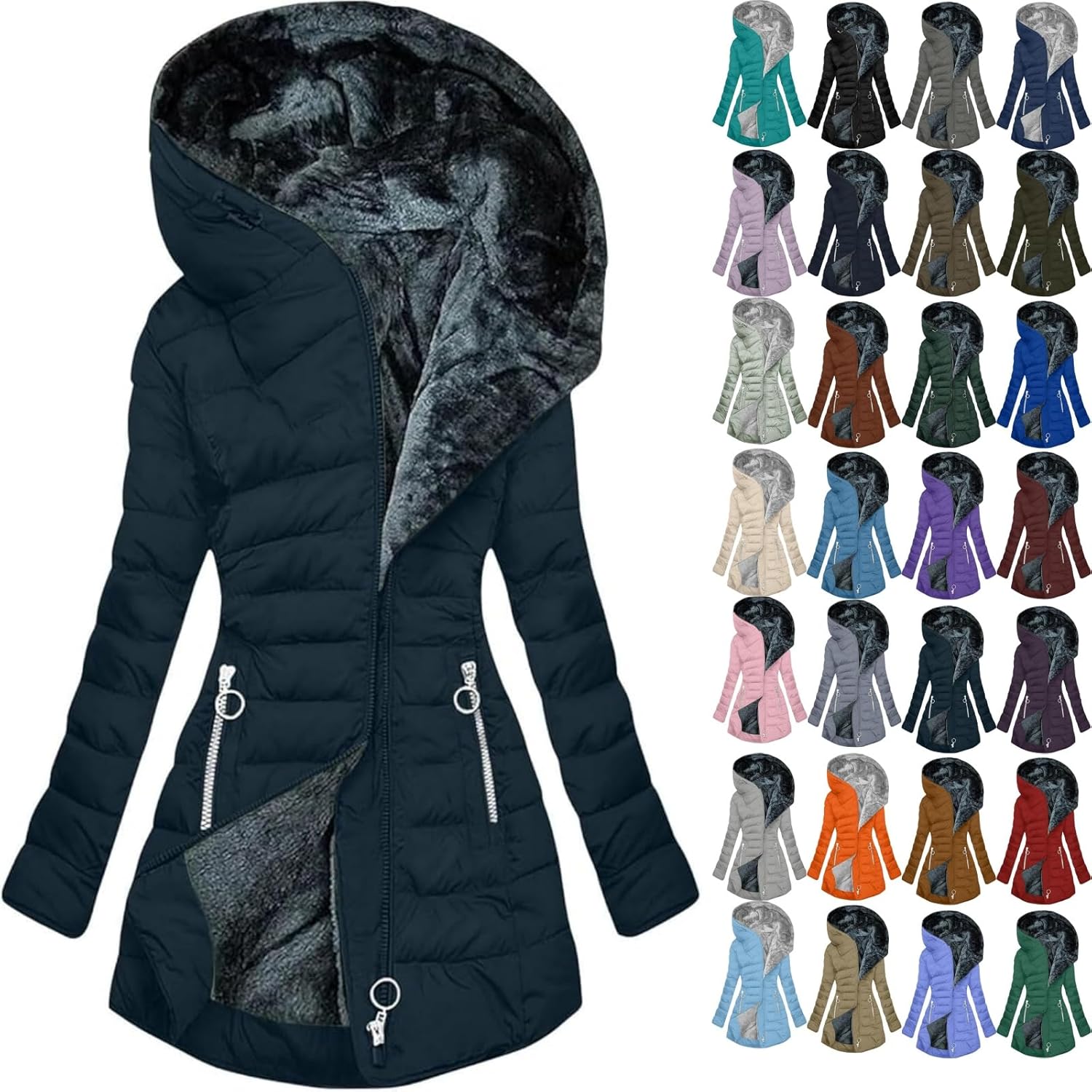 Long Winter Coats for Women Waterproof Fleece Lined Thicken Puffer Jacket Sherpa Warm Parka Outwear With Fur Hood