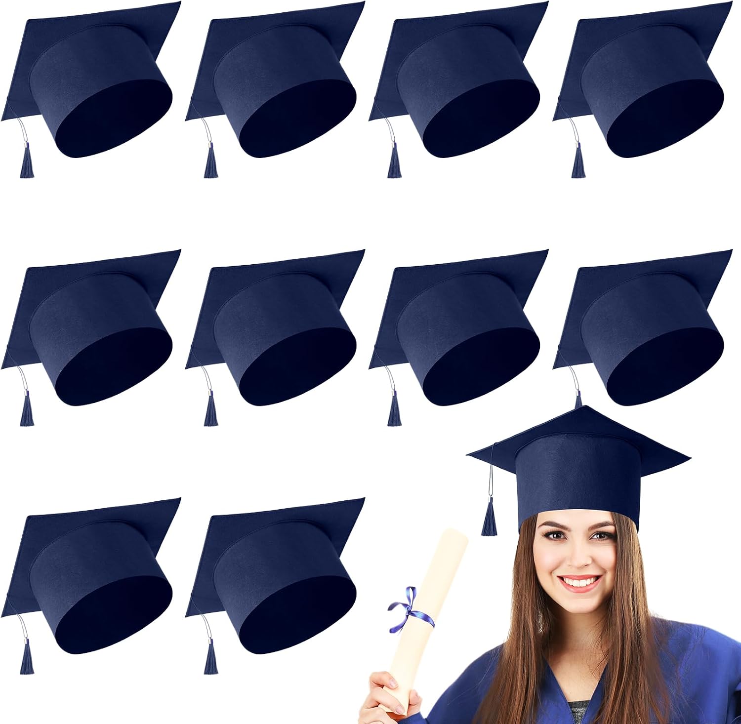JaGely 10 Pcs Adult Graduation Cap with Tassel Felt Grad Hat for Men Women Bachelor Master College Costume Accessory