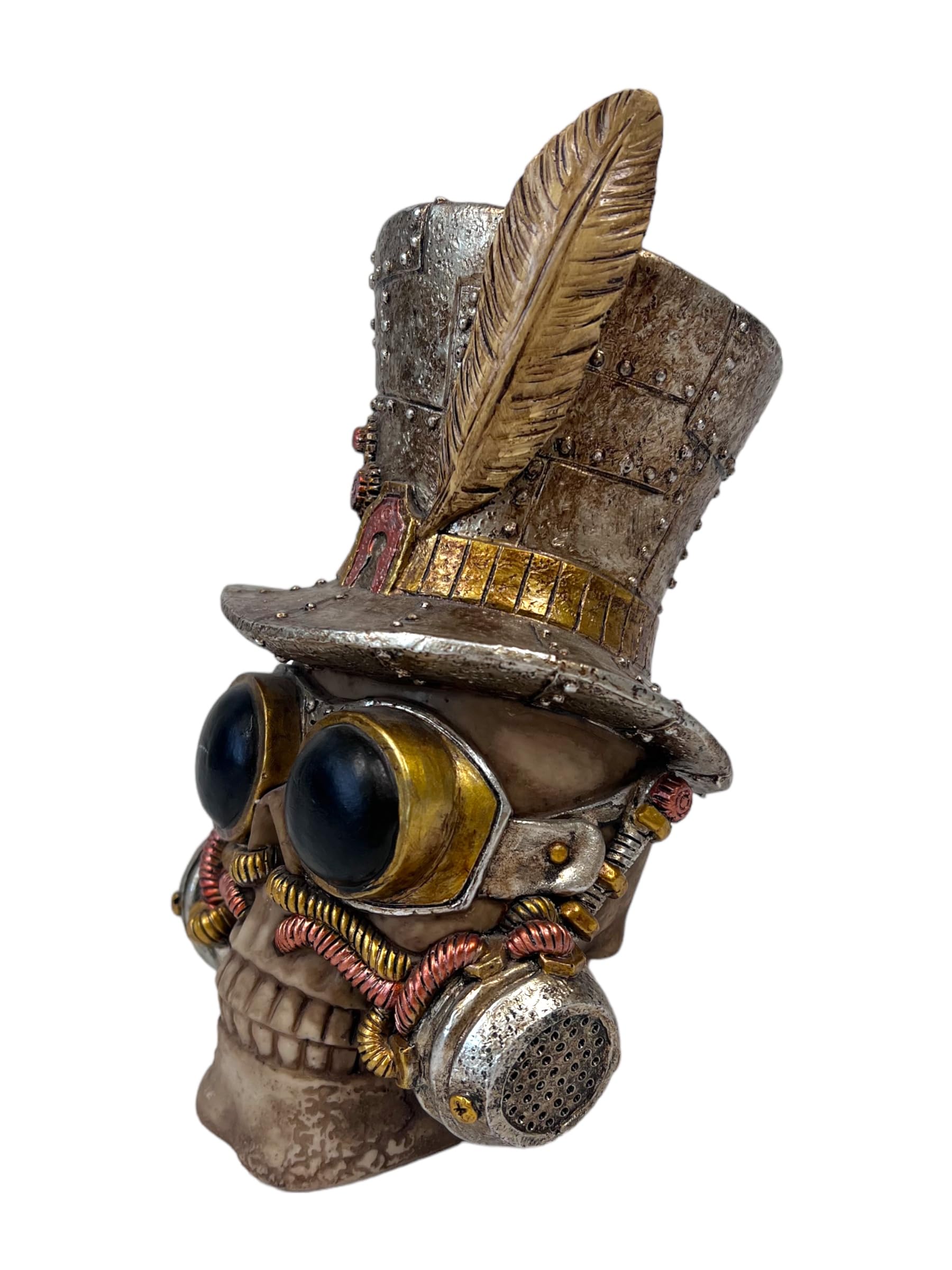 HH Home Hut Halloween Skull Decoration Gold Ornament Time Traveller Statue Top Hat Skeleton Punk Anatomical Head Bone