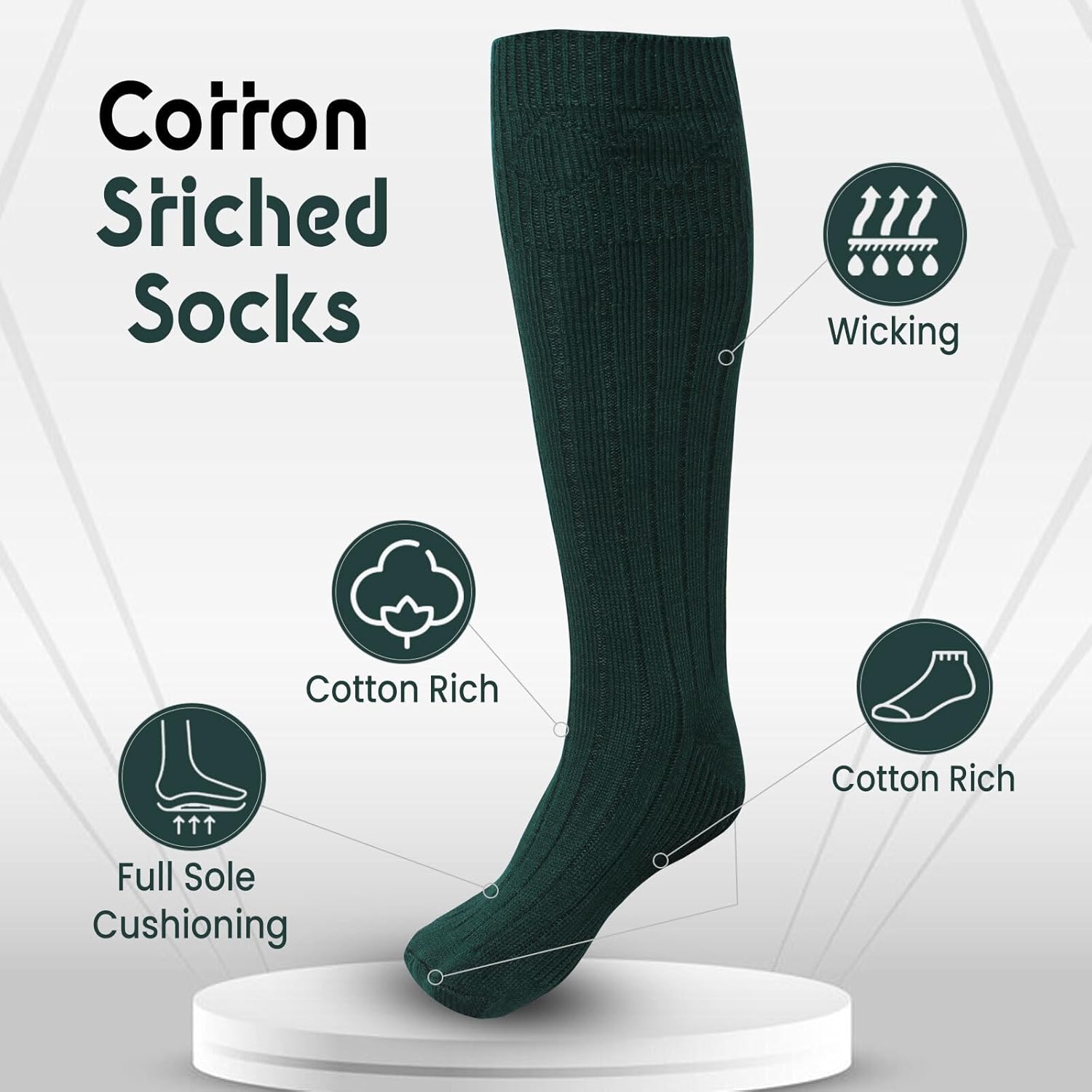 Scottish Highland Kilt Hose for Men, Ribbed Socks for USA Shoe Sizes, Wool Blend - Image 3