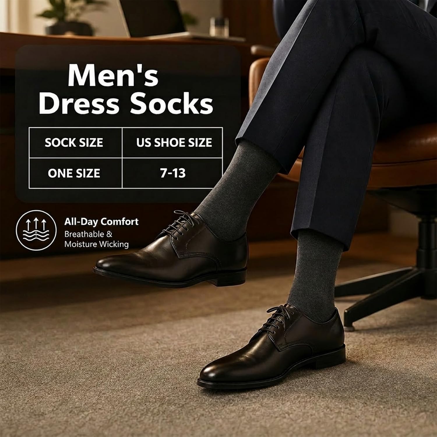 Mens Dress Socks for Men Size 7-13 Breathable Black Cotton Crew Socks