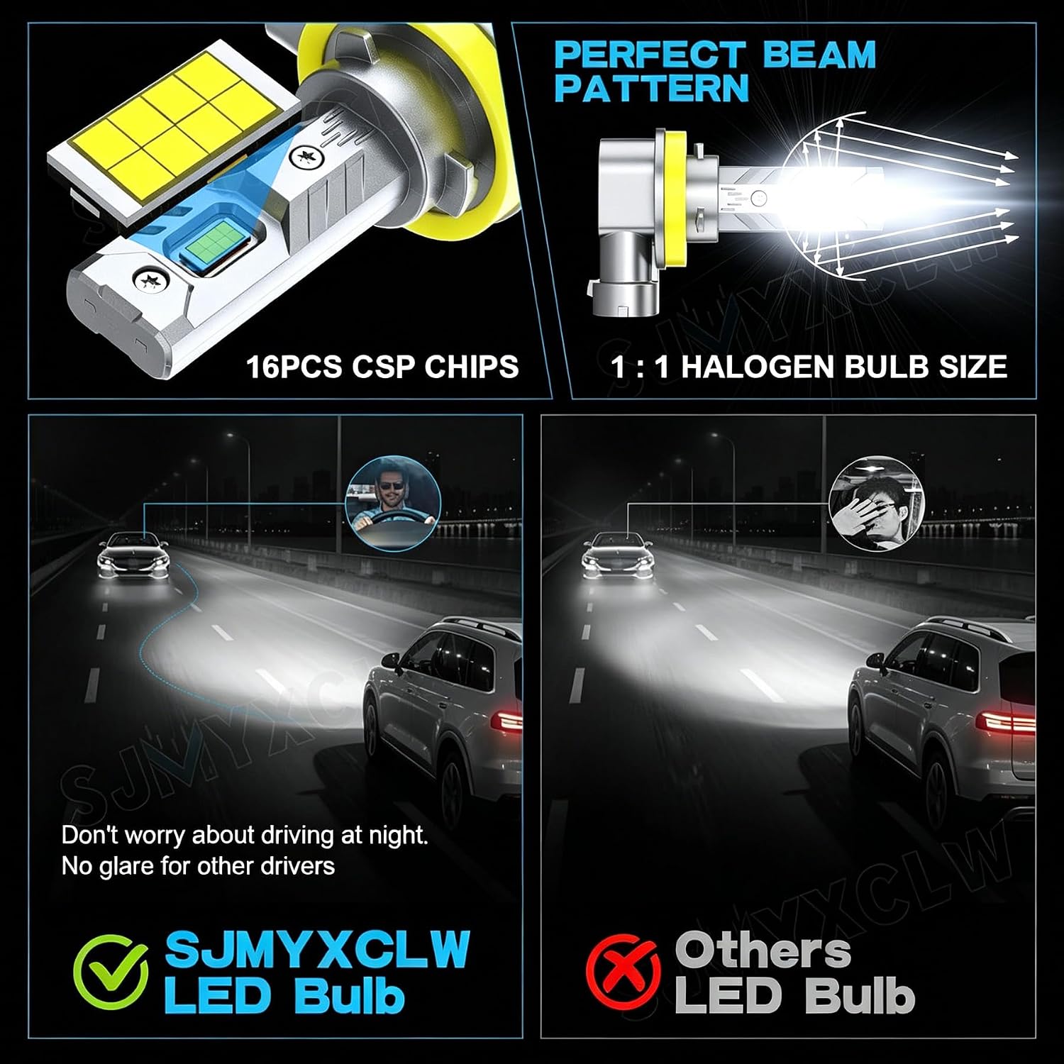 Compatible with Chevy Tahoe 2007 2008 2009 2010 2011 2012 2013 2014 High Low Beam Fog Lights Bulbs Combo for Off Road,Plug and Play,6 Packs