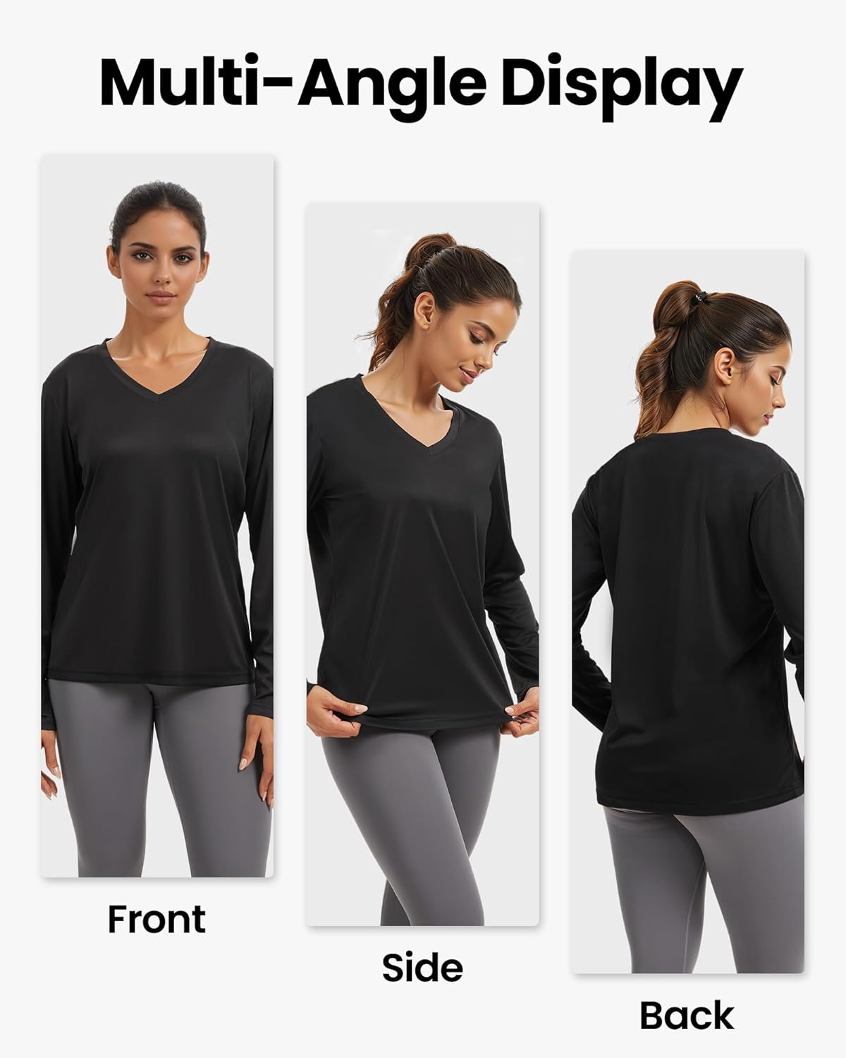 Moisture Wicking Shirts for Women Quick Dry Athletic Running Long Sleeve T Shirts Womens V Neck Workout Tops - Image 7