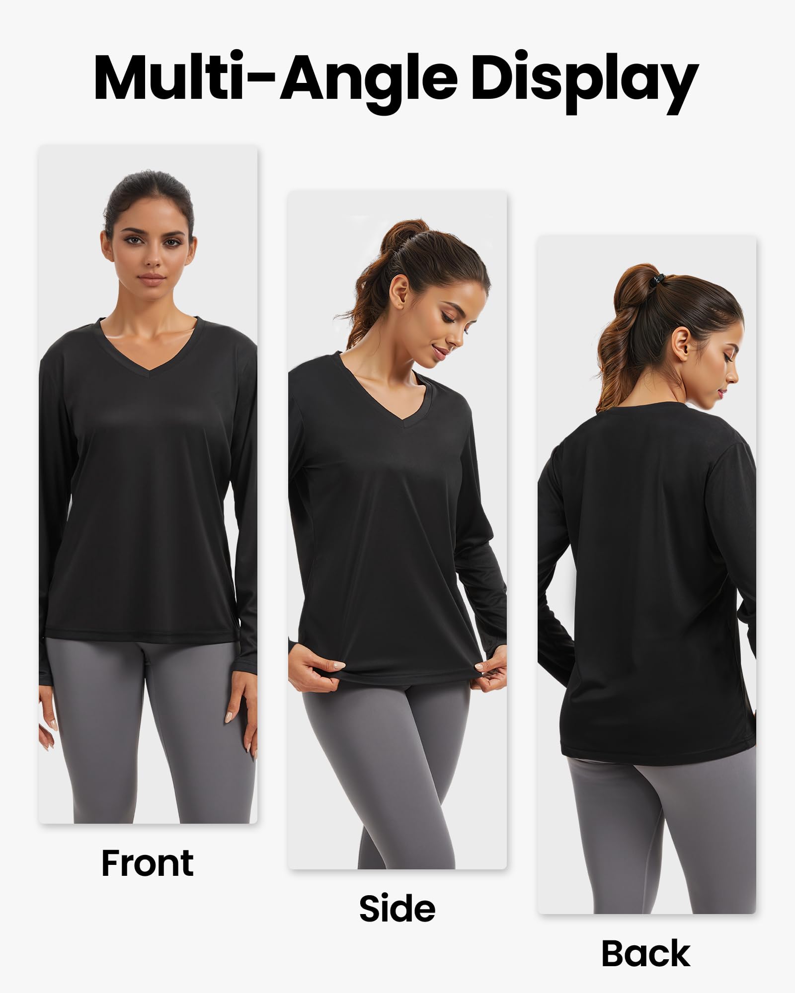 Camisetas de manga larga para mujer, con protección solar, atléticas, para correr, yoga, Paquete de 4 blanco, gris oscuro, gris claro, azul claro, X-Small