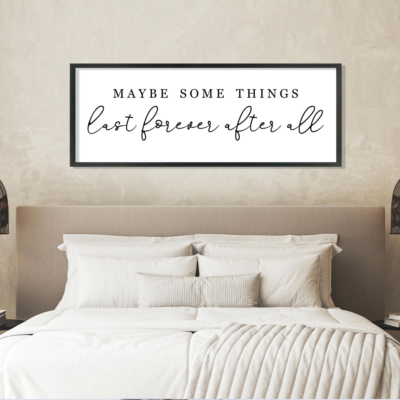 YWJKWLGS Letrero decorativo para pared de dormitorio principal, con texto en inglés "Maybe Some Things Last Forever After All", 101.6 x 38.1 cm, moderno estilo rústico grande de madera rústica