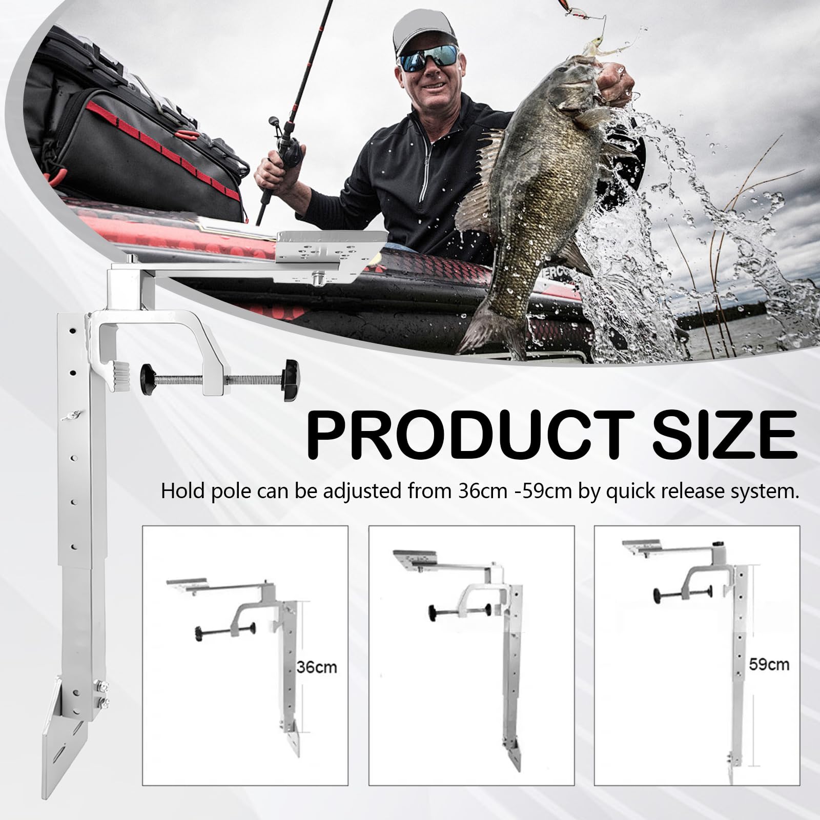 Soporte para Sonda de Pesca, Soporte de Aluminio Giratorio 360° Resistente a la Corrosión, Altura 36-59cm