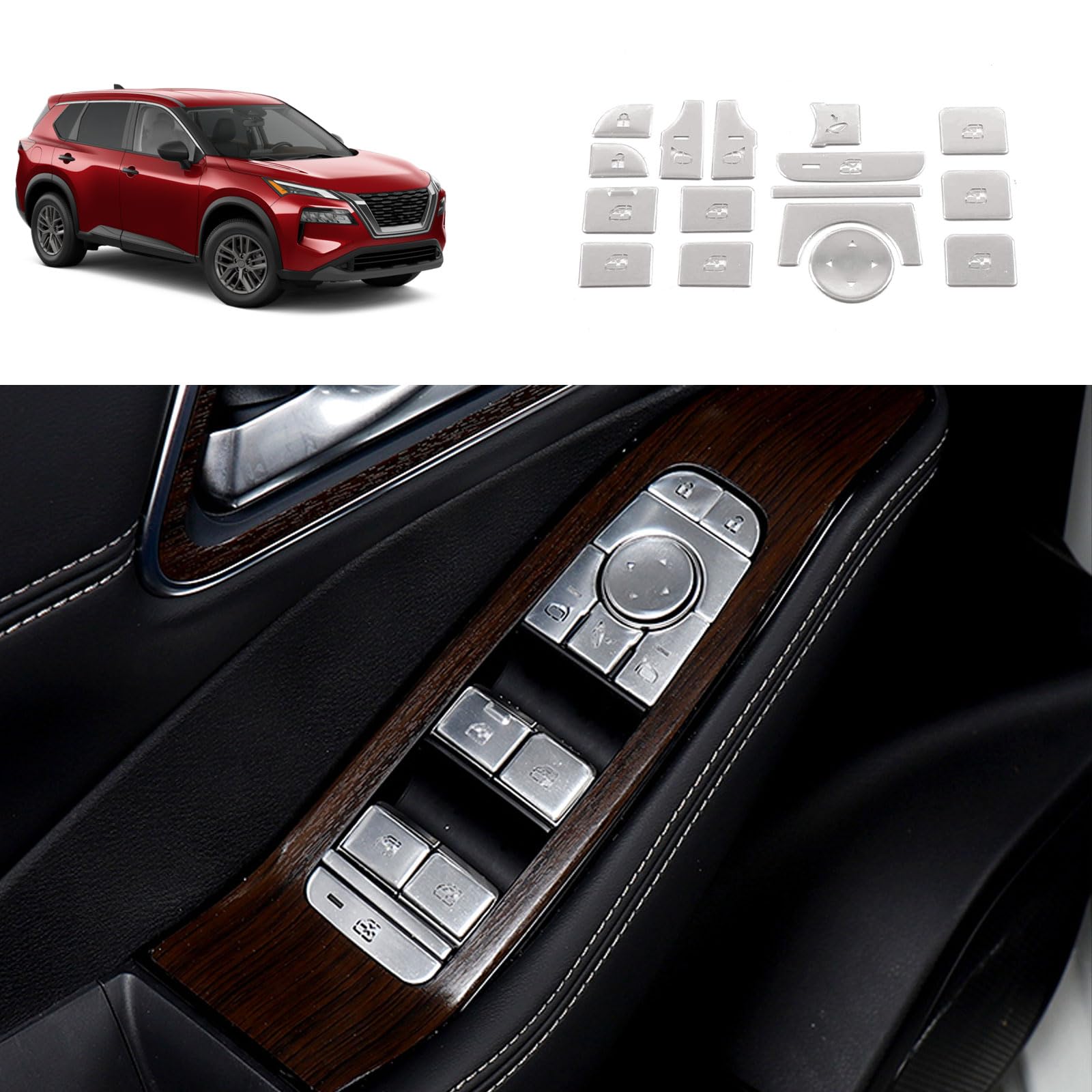 TERDARAY Door Window Switch Button Cover Compatible with Nissan Rogue 2021-2024 2025 2026 Door Window Control Panel Button Cover Interior Car