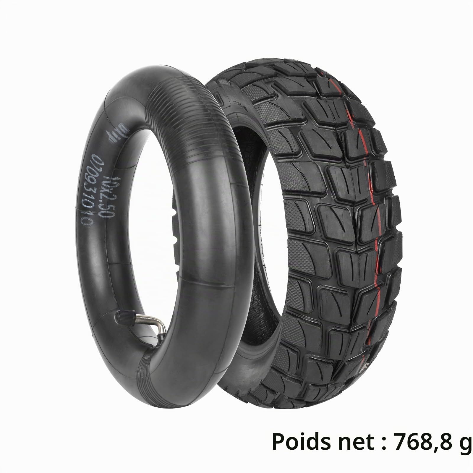 Pneu extérieur et intérieur 255 x 80 pour scooter électrique Kukirin G2 Max, G2 Master, G3 Pro - Pneu standard 255 x 80 + chambre à air 10 x 2,5 avec valve incurvée à 90°