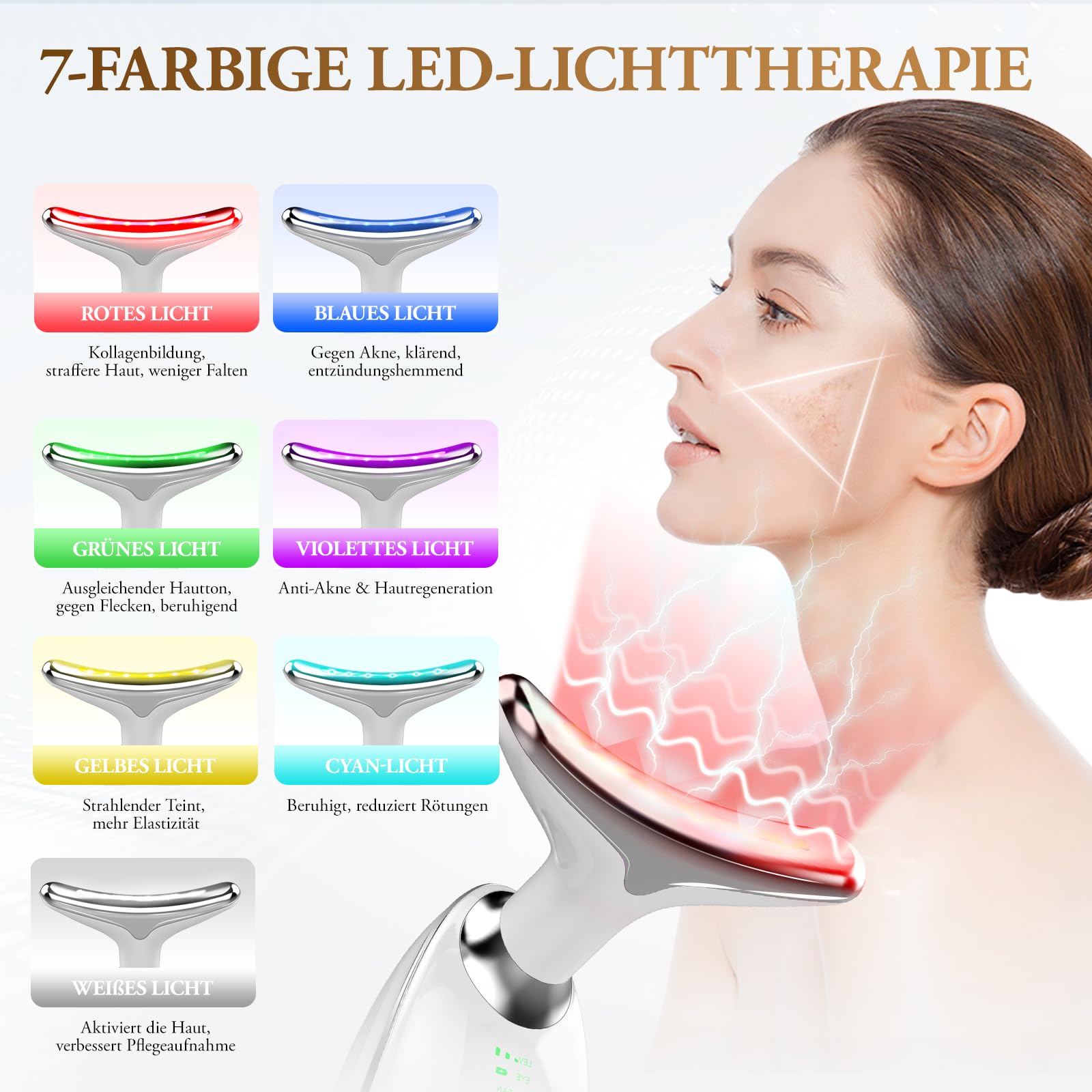 Gesichtsmassagegerät, ANLAN Gua Sha Elektrisch Beauty Gerät mit 7 Lichtfarben, 40±3℃ Wärmefunktion und 3 Modi Gesichtsmassage – Face Massager für Hautkomfort & Hilft bei der Straffung der Haut