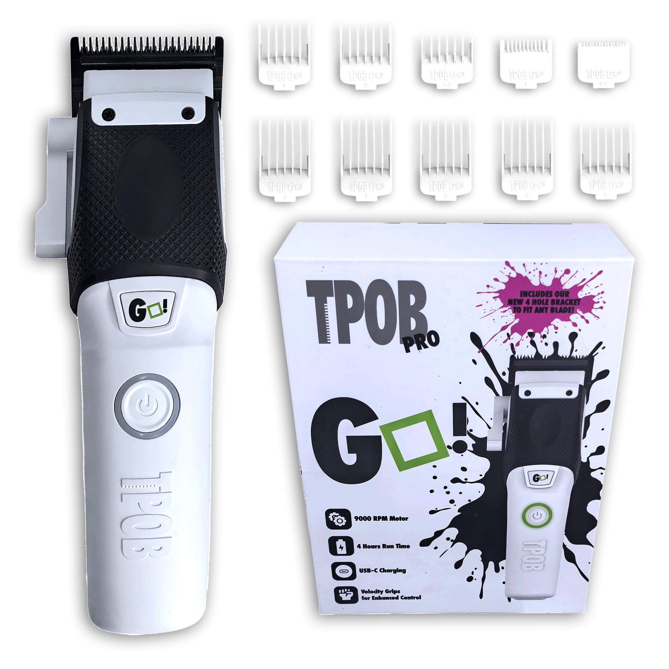 TPOB GO Barber - Tagliacapelli da uomo, 9000 giri/min, con impugnature in gomma (Whiteout)
