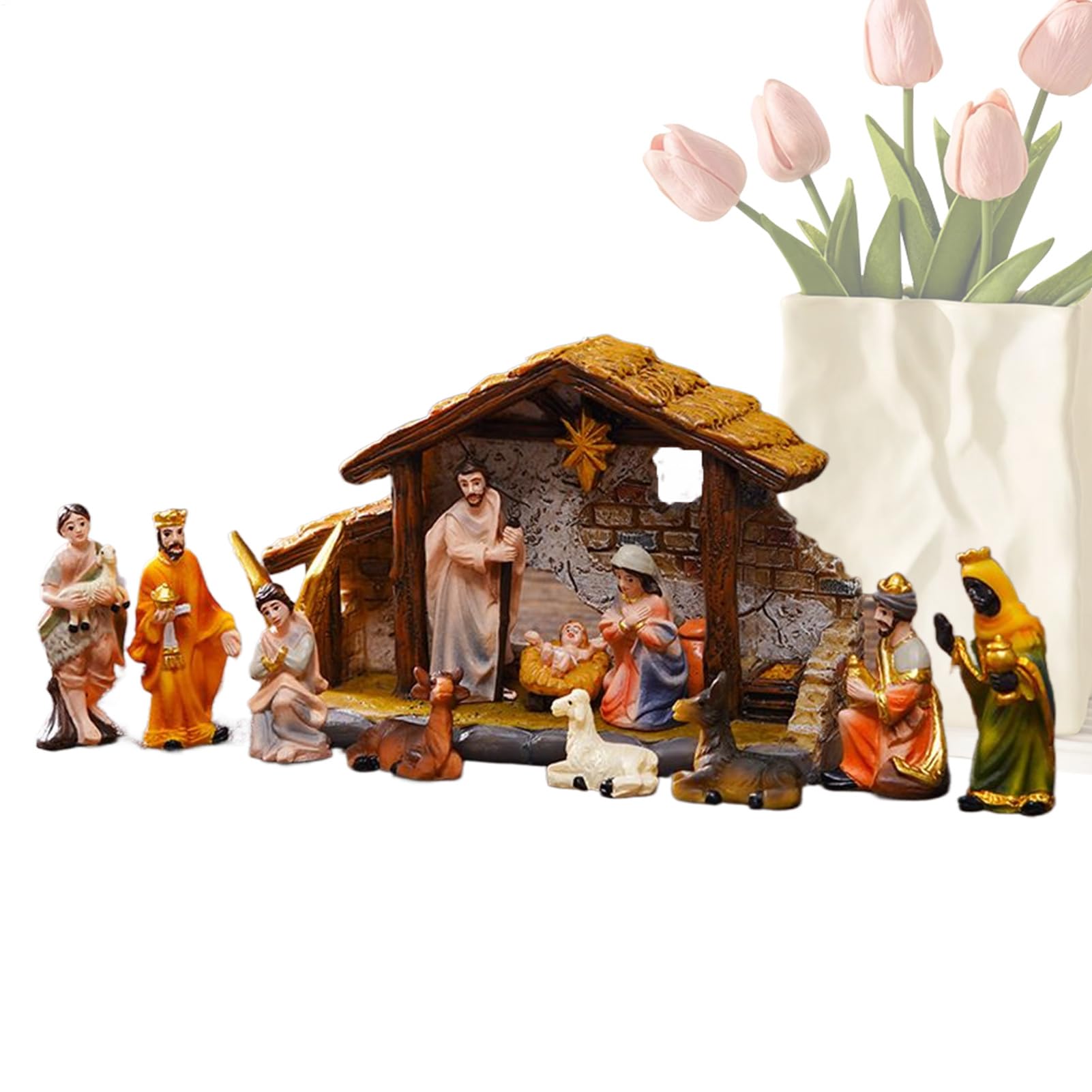 Nacimiento Navideño de 3.5 cm en Resina Juego de Figuras Religiosas para Mesa