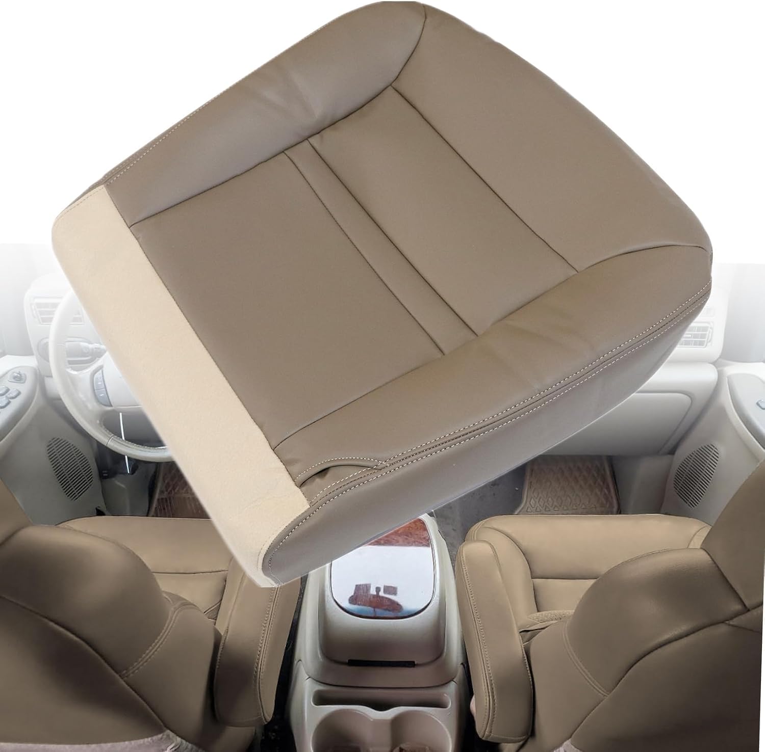 NLQR Front Driver Side Bottom Replacement Microfiber Leather Seat Cover Tan Compatible with Ford Excursion Limited XLT 2000 2001