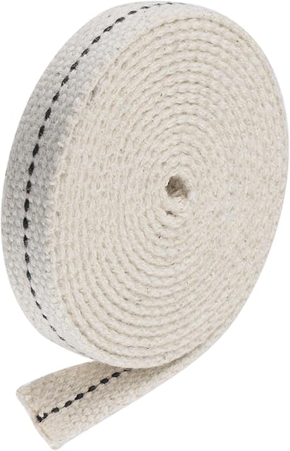 sourcing map Cotton Oil Lamp Wick 1/2 Inch Flat Wide 2 Meter/6Ft Long with Black Stitch for Oil Lantern Lighting