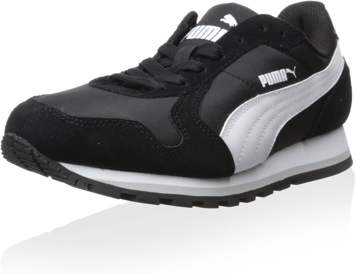 PUMA Unisex-Child ST Runner Hook and Loop Sneaker, Black/White, 7.5 B US