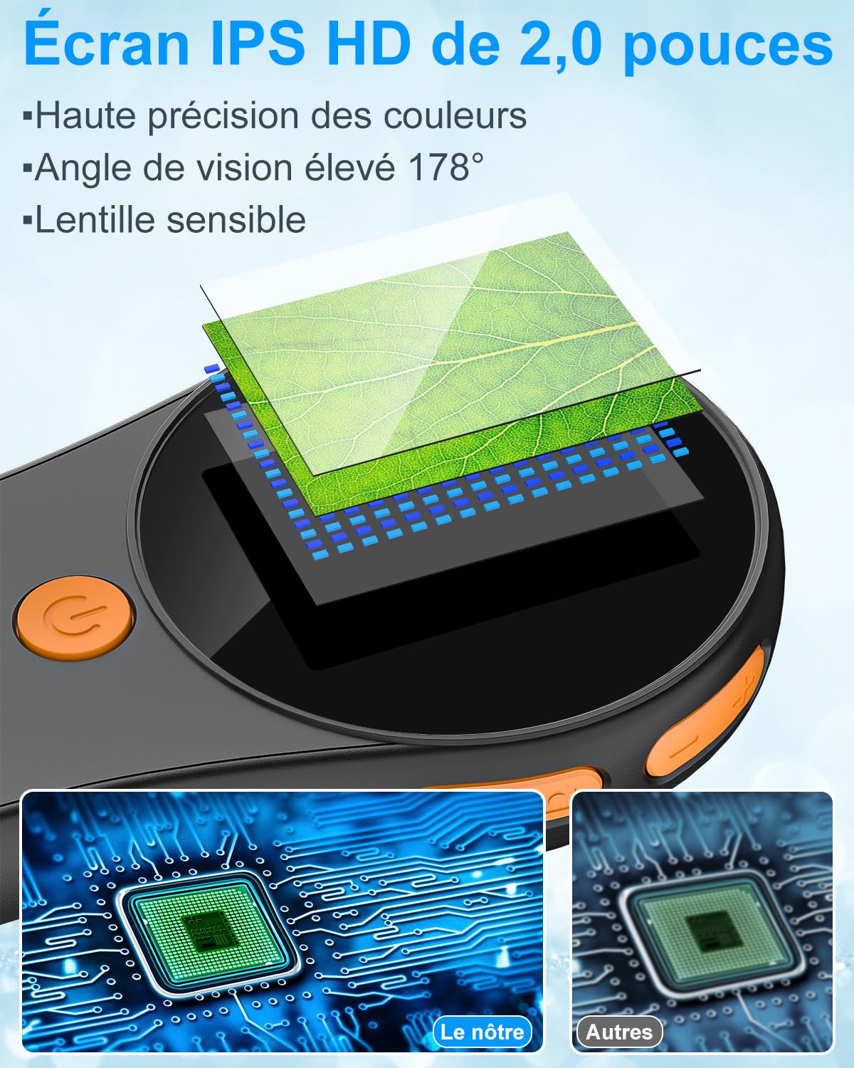 Microscope pour Enfants, Vankarr Microscope de Poche 500X avec écran IPS 2,0", Jouet éducatif pour la Micro-Monde, Fans de Science, Anniversaire, Noël