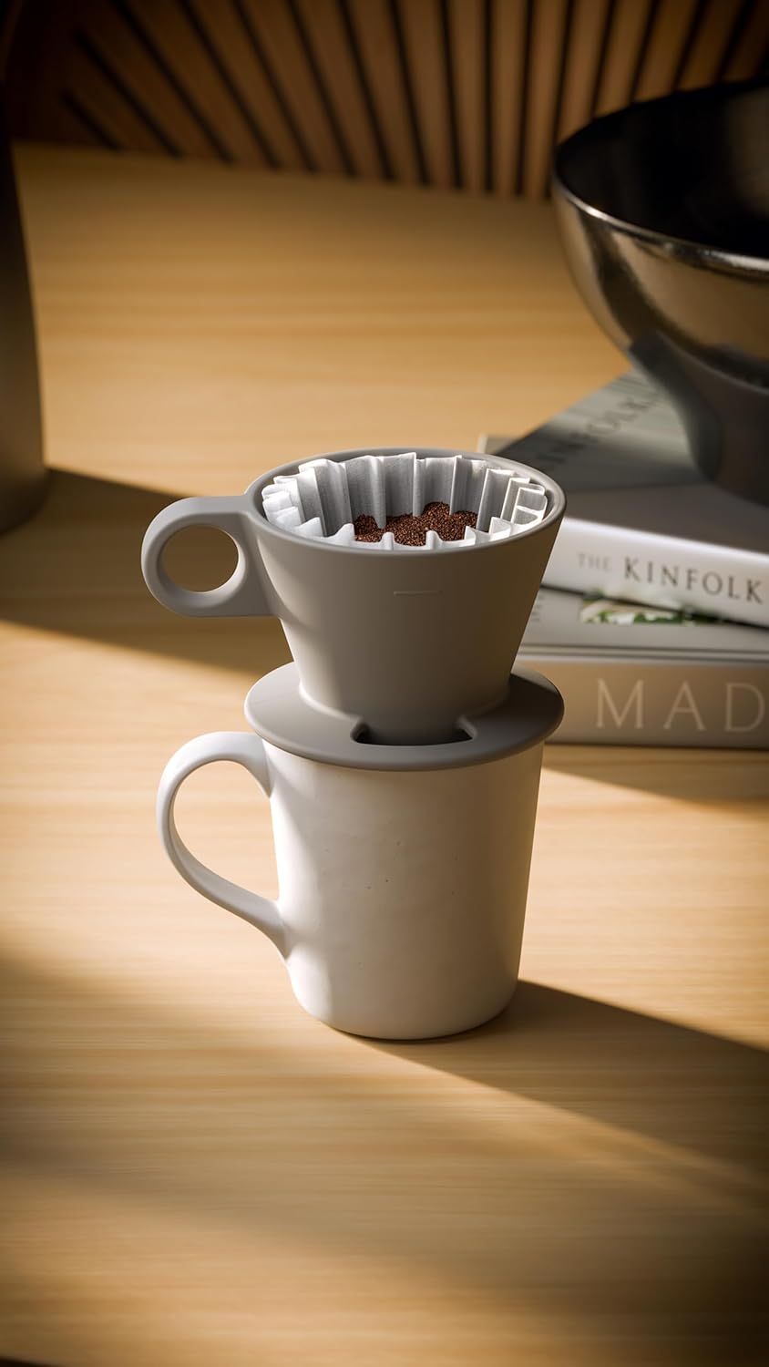 Verve Dwell Dripper Pour Over Coffee Maker, Non-Electric, Manual Brew (Grey) + Dwell Dripper Coffee Filter Pack – Premium Coffee Filters for Smooth and Consistent Brewing, 90-Count