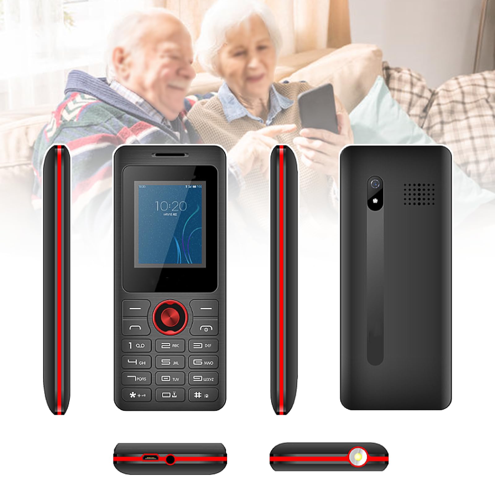 Podstawowy telefon komórkowy dla osób starszych, telefon komórkowy 2G z dużym przyciskiem, odblokowany, standard sygnału GSM, obsługa kart dual SIM + SD,Red