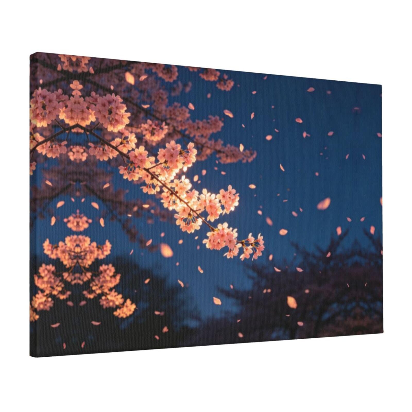 CNTDBU Night Cherry Art Canvas Wall Art 16x24 Inch-Large Modern Painting Print for Living Room, Framed Ready to Hang Artwork for Bedroom