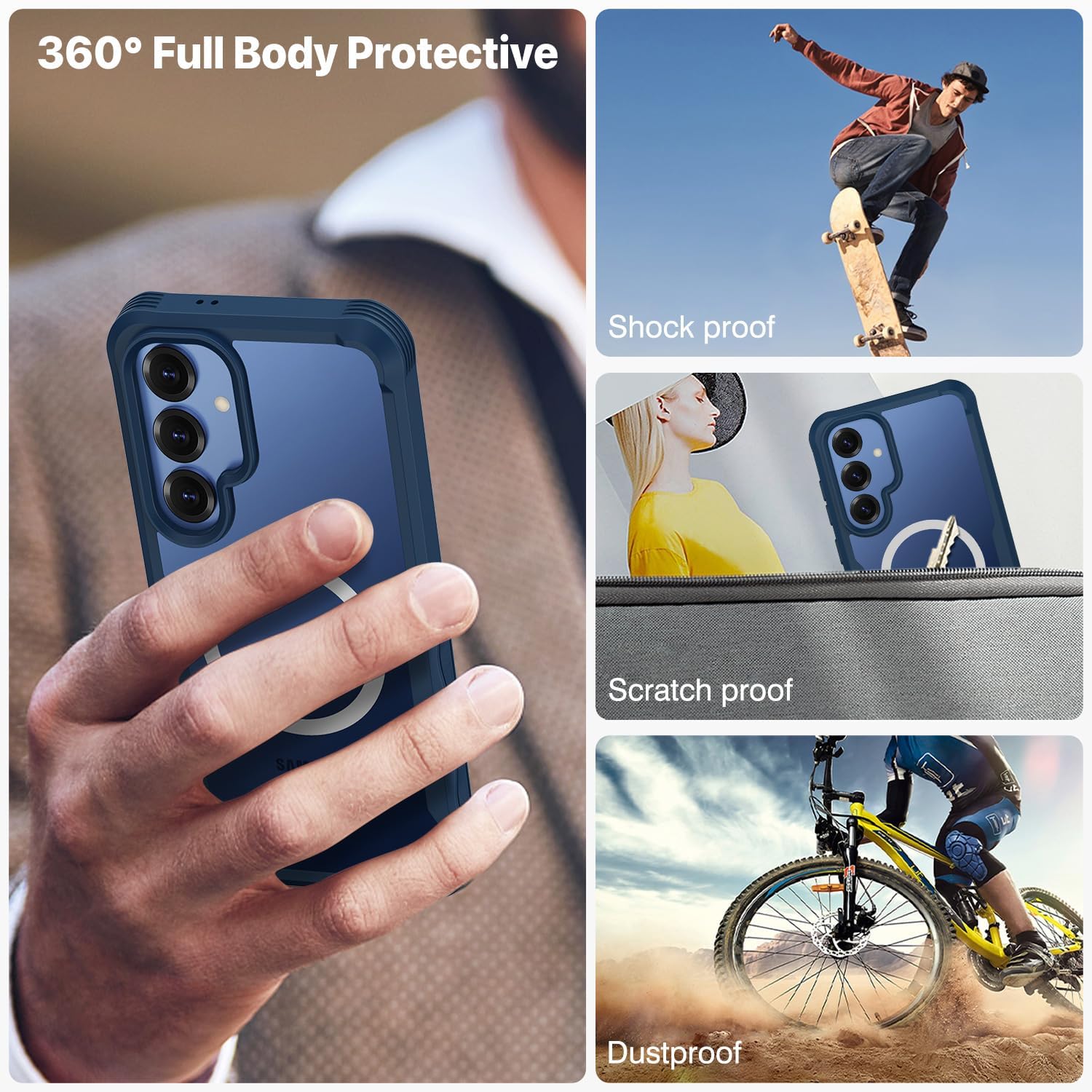 CENHUFO Magnetic Privacy for Samsung Galaxy S25 Plus Case, Full Body Phone Case with Built-in 9H Tempered Glass Privacy Screen Protector and Camera Lens Cover, Shockproof Protective Bumper - Blue