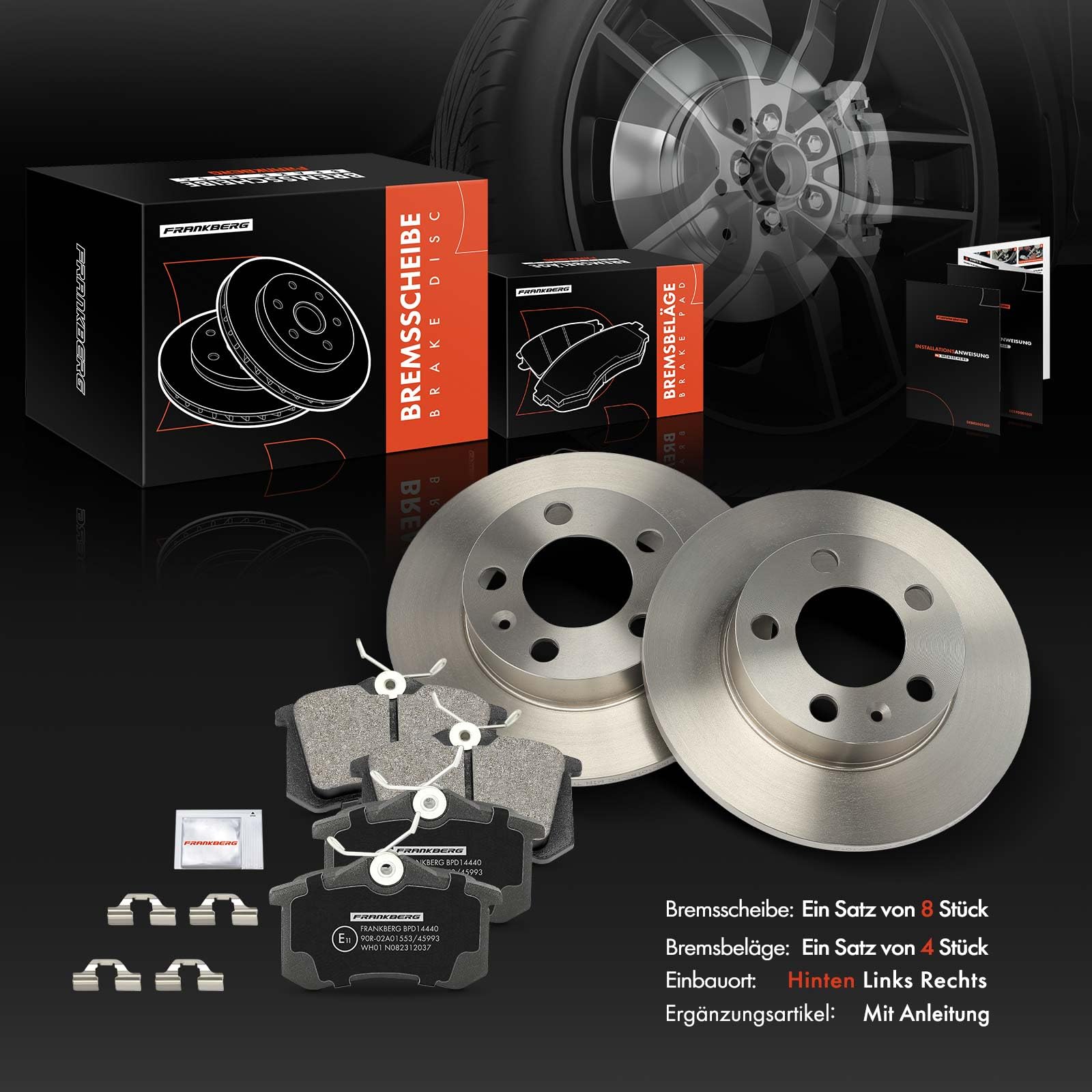 Frankberg 2x Bremssattel + 2x Bremsscheiben + 4x Beläge Hinten Ø232mm Kompatibel mit Golf IV 1J1 Polo 6C1 6R1 Fabia II 542 Polo 9A 9N Ibiza IV 6J5 Replace# 1J0698451C