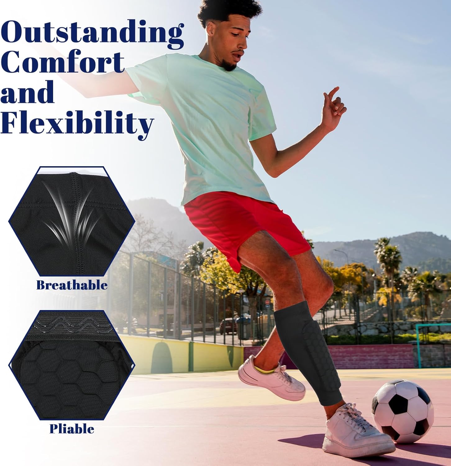 Ski Shin Guards Soccer, Shin Guards Sleeves Shin Pads for Kids Youth Adult Defender Honeycomb Lightweight Calf Football Compression Sleeves with Protective Pads - Image 5