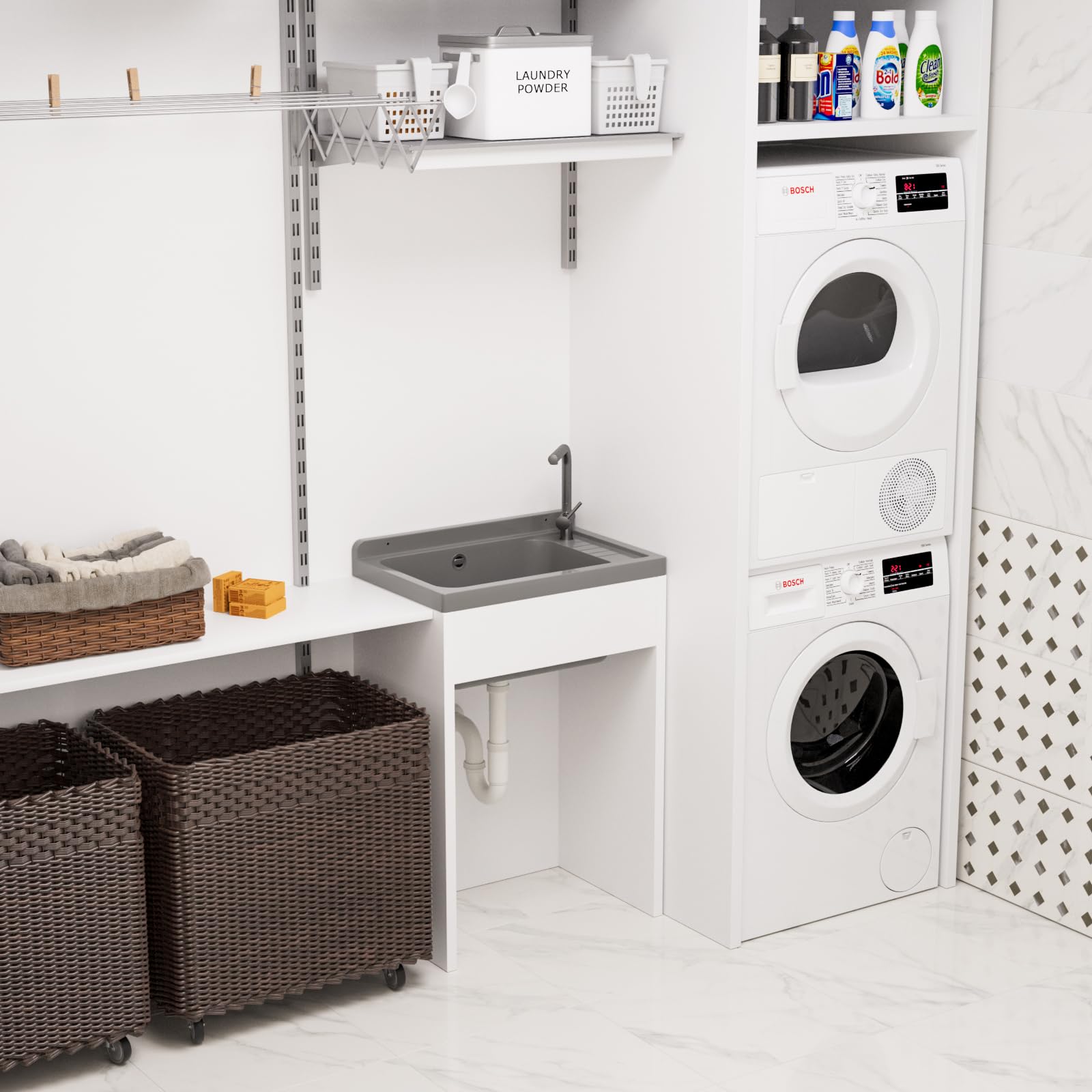 Fregadero de vertido, lavabo, lavadero, exterior, jardín, garaje, sótano, lavandería, taller (gris)