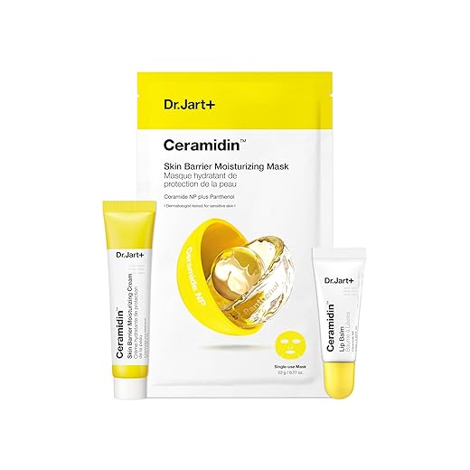 Dr.Jart+ Ceramidin Travel Essentials – Moisturizing Trio for Dry Skin with Ceramides | Face Cream, Sheet Mask & Jelly Lip Balm | Korean Skin Care Set