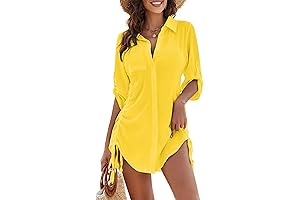 Womens Button-Down Drawstring Beach Cover-up