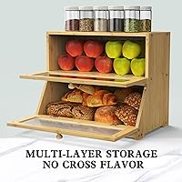 Vista 4 de LOHASOK Caja de pan de bambú de doble capa para encimera de cocina, contenedor de almacenamiento de pan de gran capacidad, caja de pan de granja