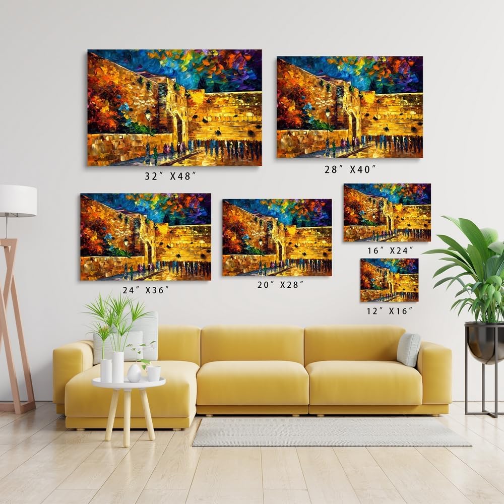 SKYSUKEY The Western Wailing Wall Canvas Print, Jewish Painting, Impressionist Jerusalem Wall Decor for Living Room, Bedroom, Office, Framed Canvas Wall Art, 16"x24"