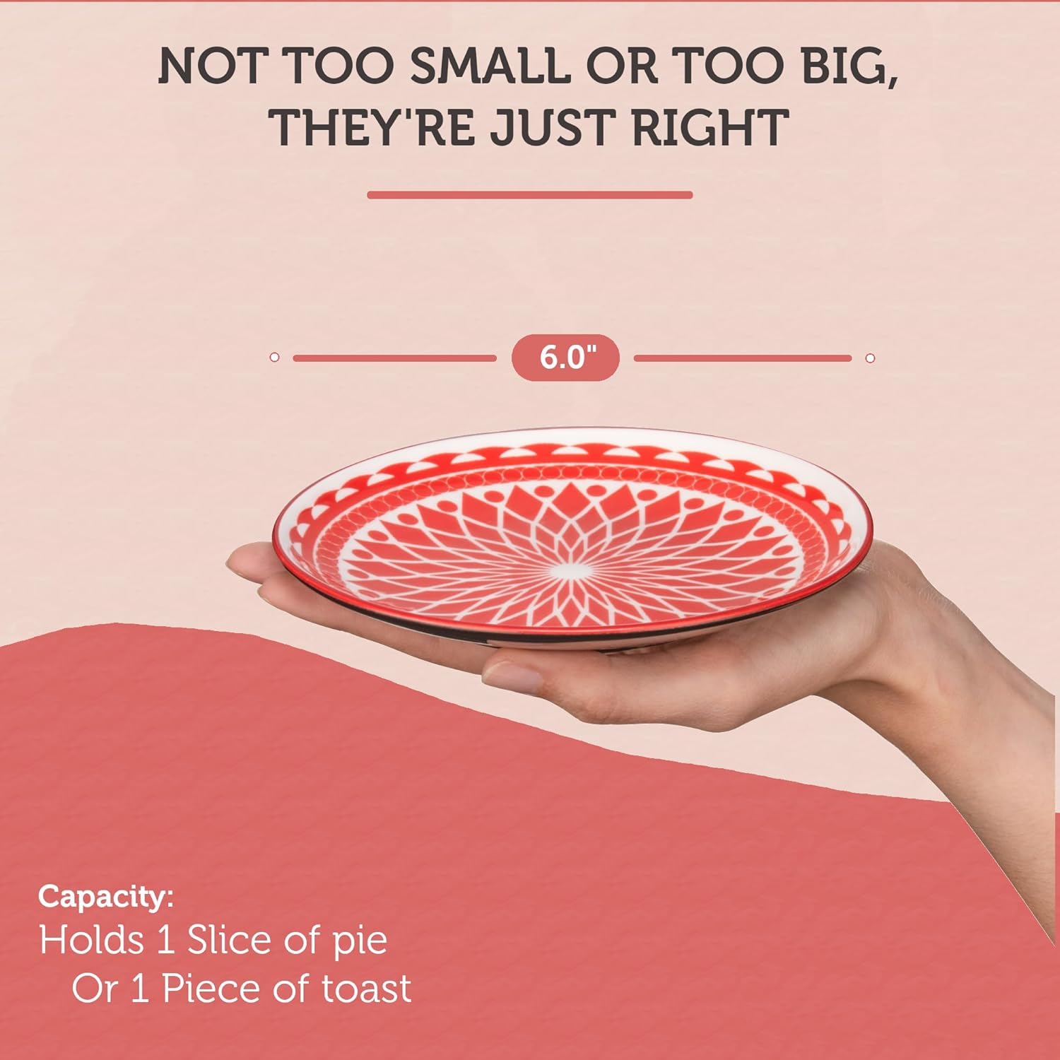 Annovero Dessert Plates - Small 6 Inch Plate for Appetizer, Cake, Snack, Pie, Cocktail - Microwavable - Decorative Colorful Porcelain Mini Saucer - Zero Lead & Cadmium - Set of 6 - Image 6