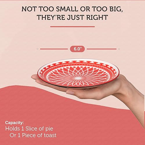 Miniatura 6 de Annovero Platos de postre  Pequeños platillos de porcelana para aperitivo, té, aperitivos, pan, pasteles, platos coloridos, 6 pulgadas de diámetro,
