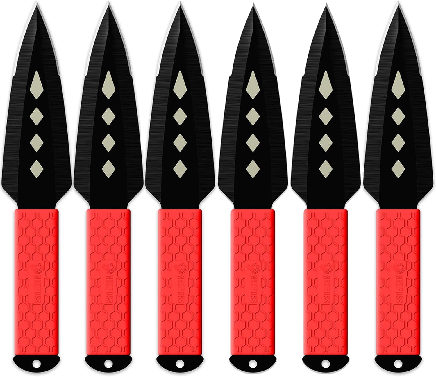 NedFoss KUNA Throwing Knives 6Pack, 10″ Size, 0.2″ Thickness, Full Tang Throwing Knife Set w/Inovative TPR Rubber Wrapped Deal with, All-in-one Sheath for Recreation and Competitors