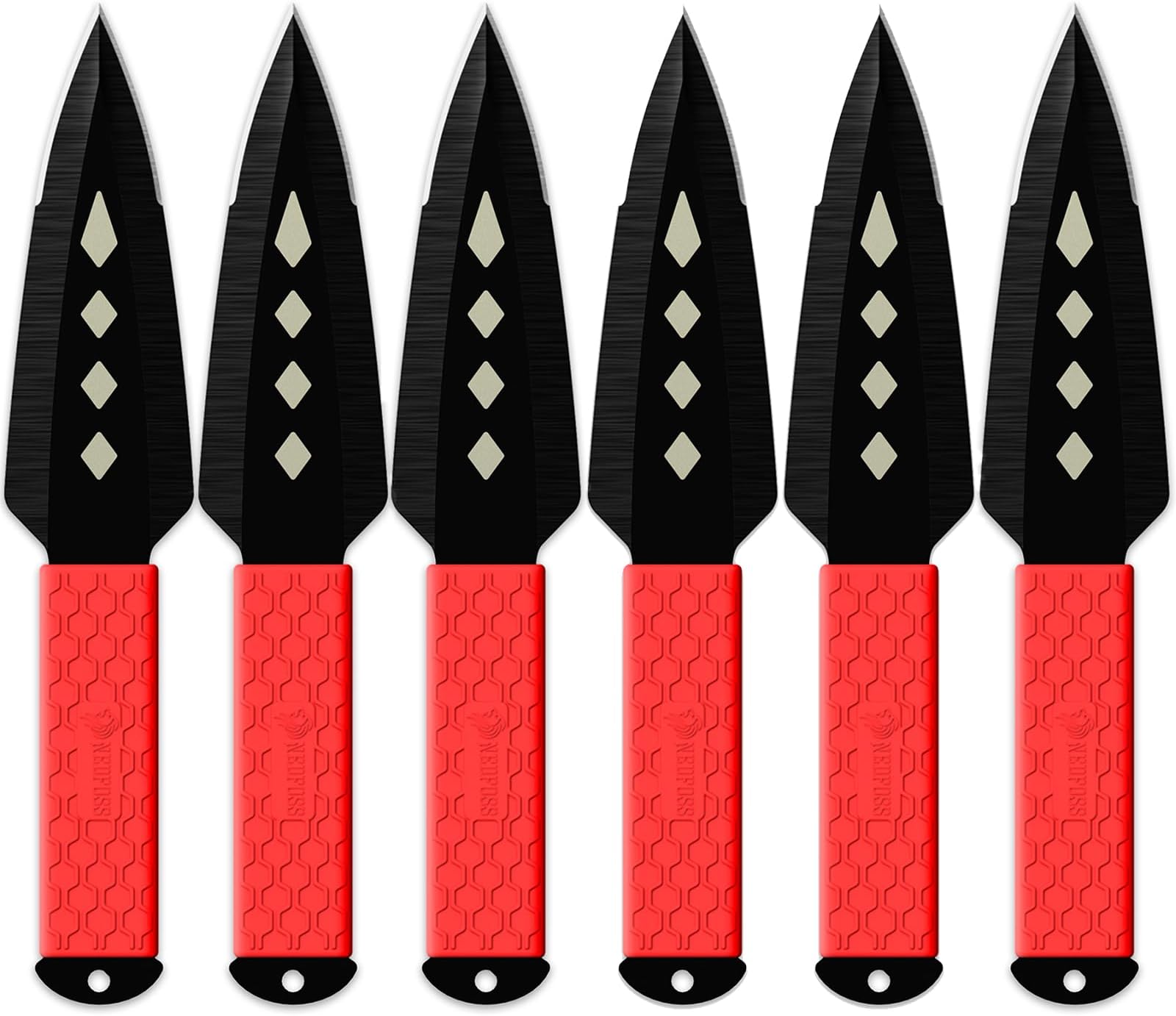 NedFoss KUNA Throwing Knives 6Pack, 10" Length, 0.2" Thickness, Full Tang Throwing Knife Set w/Inovative TPR Rubber Wrapped Handle, All-in-one Sheath for Recreation and Competition