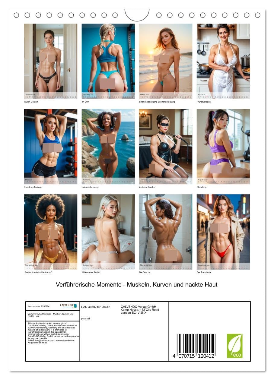 Seductive moments - muscles, curves and bare skin UK-Version (Wall Calendar 2026 DIN A4 Portrait), CALVENDO 12 Month Wall Calendar